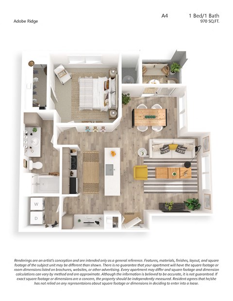 One Bedroom One Bath Premium Or Luxury Floor Plan 970SF
